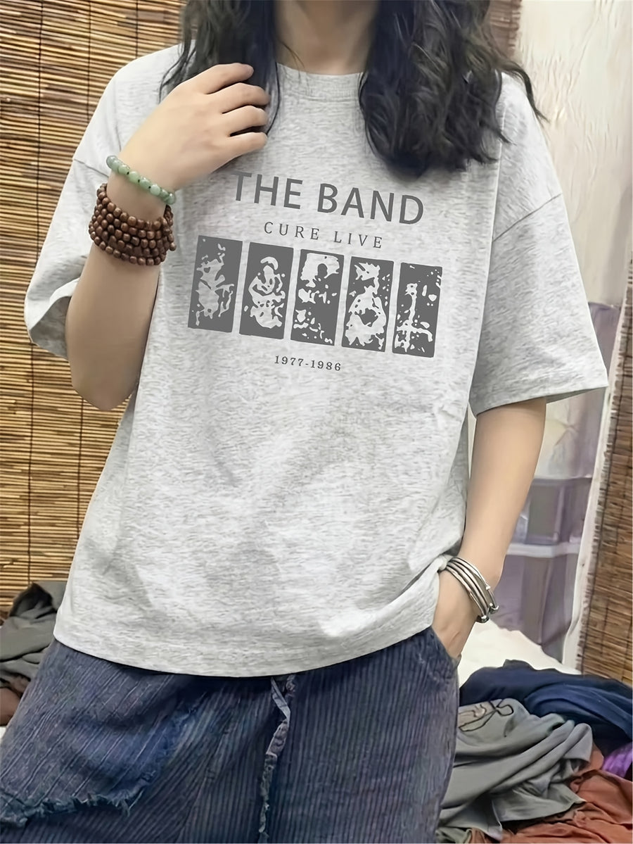 Retro Fashion Short Sleeve T-Shirt Women'S Summer Short Sleeve T-Shirt Pure Short Sleeve T-Shirt Top Design Sense Unique Loose Top Base Layer #3333 - Flecking Gray