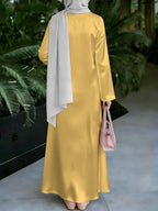 New Middle Eastern Style Muslim Elegant Robe, Bright Ginger Yellow Base with Vertical Long Striped Ethnic Floral Digital Print Women'S Long Sleeve Robe, Non- Craft, Easy Solid Color Skirt, Loose Full Skirt Conservative Cut, Full of Atmosphere - Mixed colors