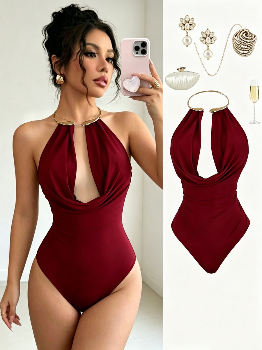 New Women's Red Sexy Sleeveless Backless Bodysuit for S, Base Layers, and Dance Wear - Red