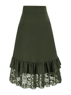 Fashion Gothic Mini Skirt Lace Patchwork Ruffled Solid Color Pirate Skirt - Olive Green