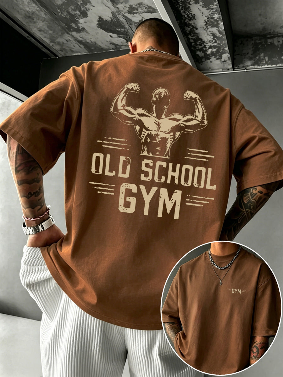 Men'S 100% T-Shirt Retro Fitness Muscle Pattern Comfortable Breathable Summer Casual Athletic Top - Coffee Brown