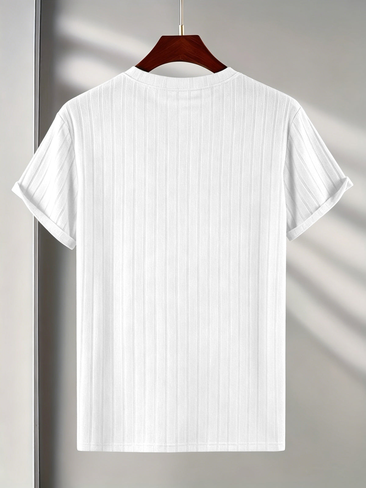 Josh Rose OBM Men's Short Sleeve T-Shirt, Summer Breathable Crew Neck Knitted Jacquard Casual Fashion Outerwear, Comfortable High-Quality Men's Top - White
