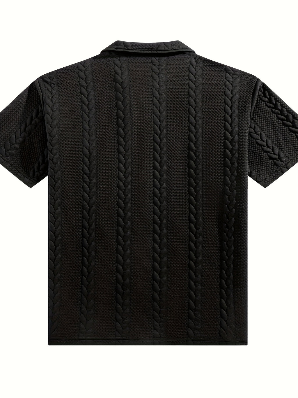 Men'S Wheat Jacquard Polo Shirts, 2pcs Combo Set (Half-Zip And Button Style), 3 Colors Available, Stretch Knit Short Sleeve Tops - Black