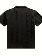 Men'S Wheat Jacquard Polo Shirts, 2pcs Combo Set (Half-Zip And Button Style), 3 Colors Available, Stretch Knit Short Sleeve Tops - Black