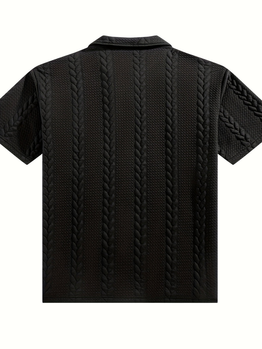 Men'S Wheat Jacquard Polo Shirts, 2pcs Combo Set (Half-Zip And Button Style), 3 Colors Available, Stretch Knit Short Sleeve Tops - Black