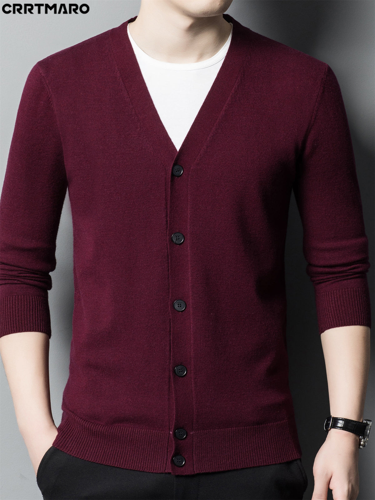 Men's Knit Cardigan, Warm Casual Long Sleeve Top for Fall and Winter - Burgundy