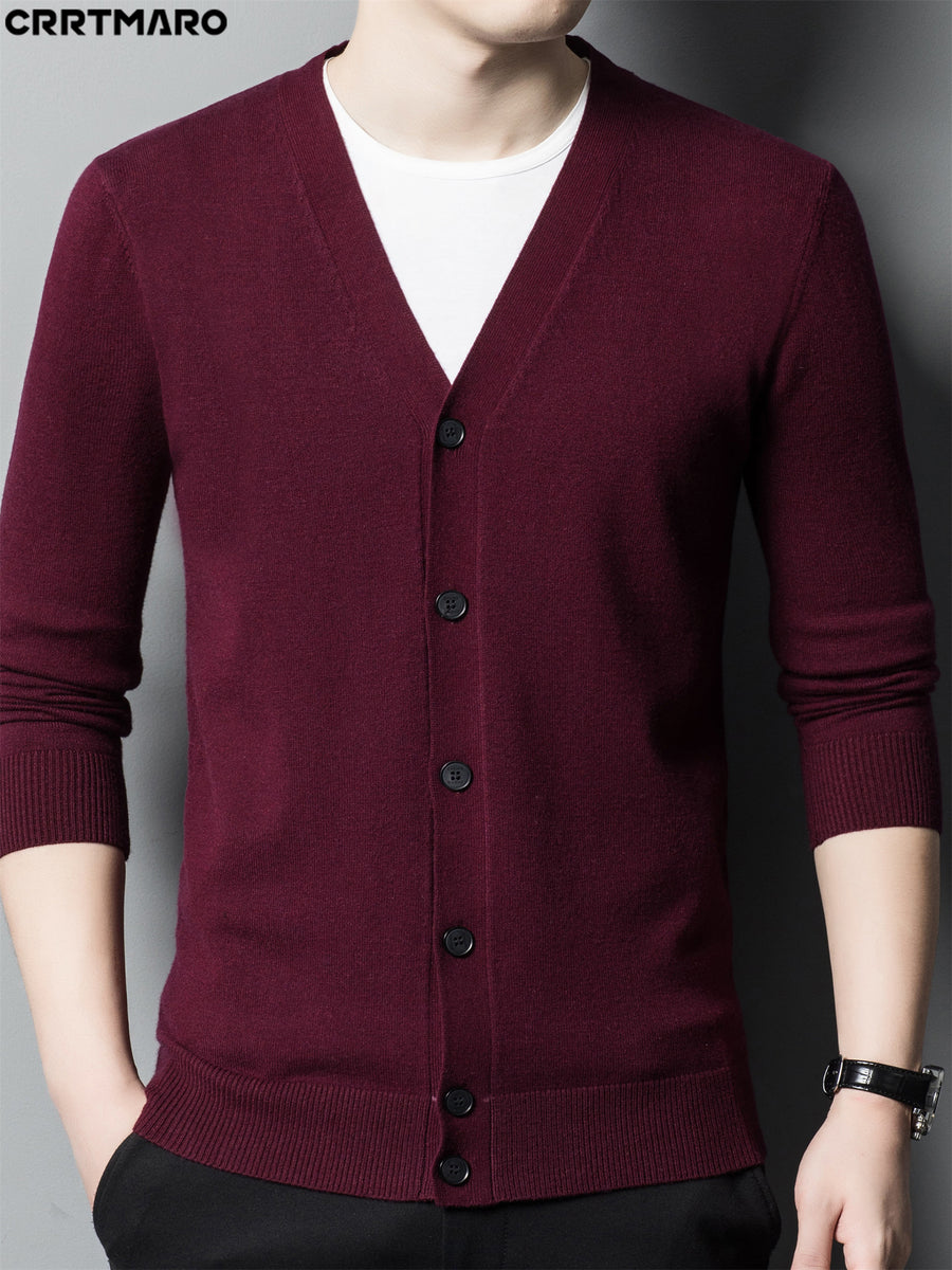 Men's Knit Cardigan, Warm Casual Long Sleeve Top for Fall and Winter - Burgundy