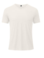 Men's Minimalist Sporty V-Neck Quick-Dry T-Shirt, Lightweight Breathable Moisture-Wicking Polyester Fiber Short-Sleeve Top, Solid Color Slim-Fit Casual Fitness Shirt, Suitable for Fitness, Running, Outdoor, Light Outdoor, and Urban Commuting - Off-white