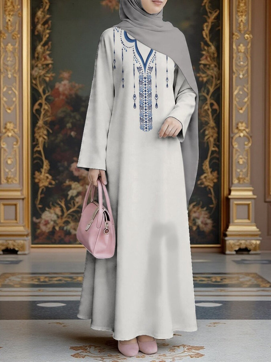New Middle Eastern Style Muslim Elegant Robe, Featuring Middle Eastern Ethnic-style Prints and a Long Skirt Design, Suitable for Eid Al-Fitr and Eid Al-Adha. This Loose, Comfortable, and Breathable Long-sleeve Dress Is Perfect for Commuting - Mixed colors