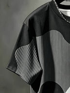 Men'S Casual Round Neck T-Shirt, Geometric Pattern Patchwork Striped Design, Chicago Word Pattern, Drapey Fashion Top, All-Season Wear, Breathable Regular Fit for Casual And Formal Outfits - Round Neck Casual Top, Comfortable Wear - Mixed Color 2