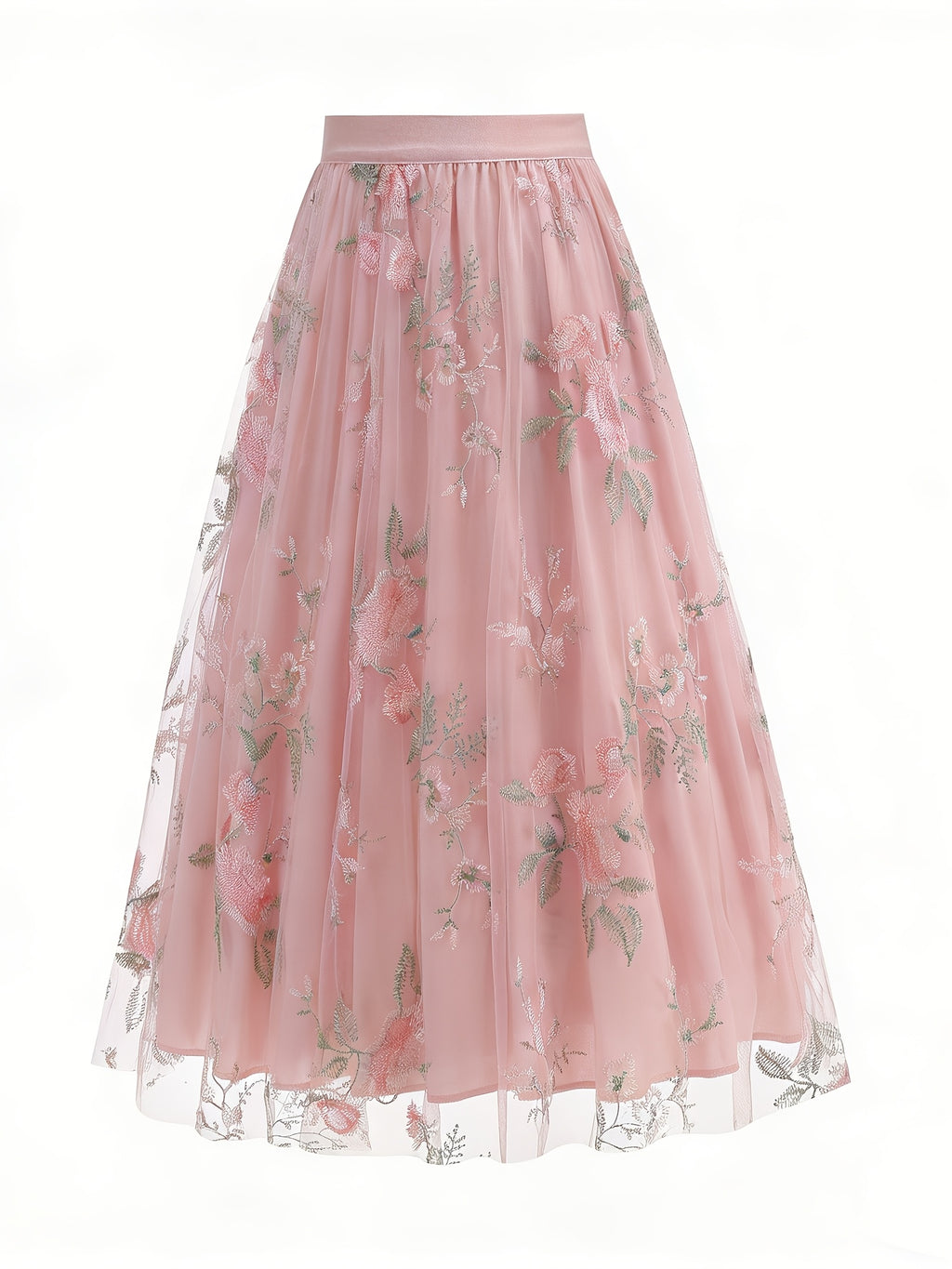 Women'S Elegant Mesh Embroidery Retro Versatile Party Midi Skirt - Pink