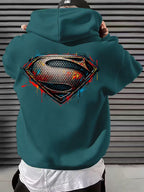 WB Men's & Unisex Superman S Logo Hoodie Sweater - Official Licensed Plush Hooded with Iconic Superman Print, Adjustable Drawstring Hood, Loose Fit for Winter Warmth, Machine Washable Casual Apparel Suitable for Autumn - Deep Green