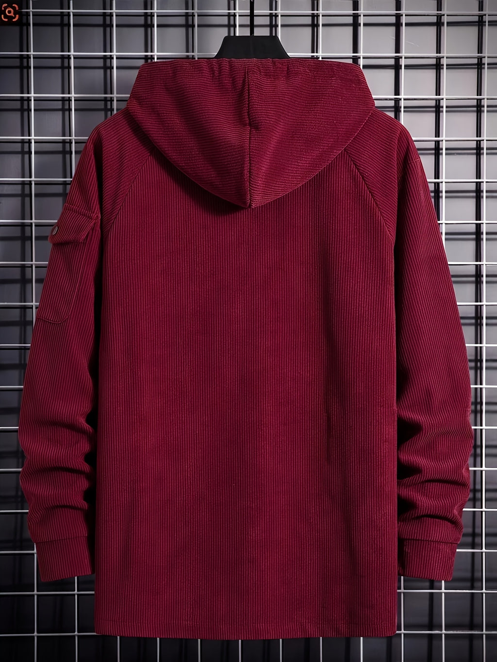 Christmas ! 1pc Men'S Corduroy Hooded Sweatshirt, Multi-Pocket Design, Retro Casual Style, Loose Fit, Ideal for Autumn/Winter Daily Outdoor Activities - Red