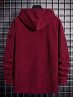 Christmas ! 1pc Men'S Corduroy Hooded Sweatshirt, Multi-Pocket Design, Retro Casual Style, Loose Fit, Ideal for Autumn/Winter Daily Outdoor Activities - Red