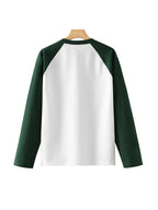 Huairui 100% Pure Color-Block Raglan Long Sleeve T-Shirt for Men, Crew Neck, Color Spliced, Casual, Versatile Base Layer for Spring and Autumn - Green