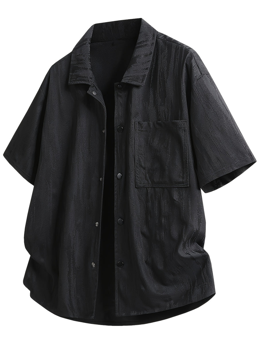 Men's Vintage Lapel Short-Sleeve Shirt, New Summer Trendy Loose Fit Casual Versatile Top Jacket - Black