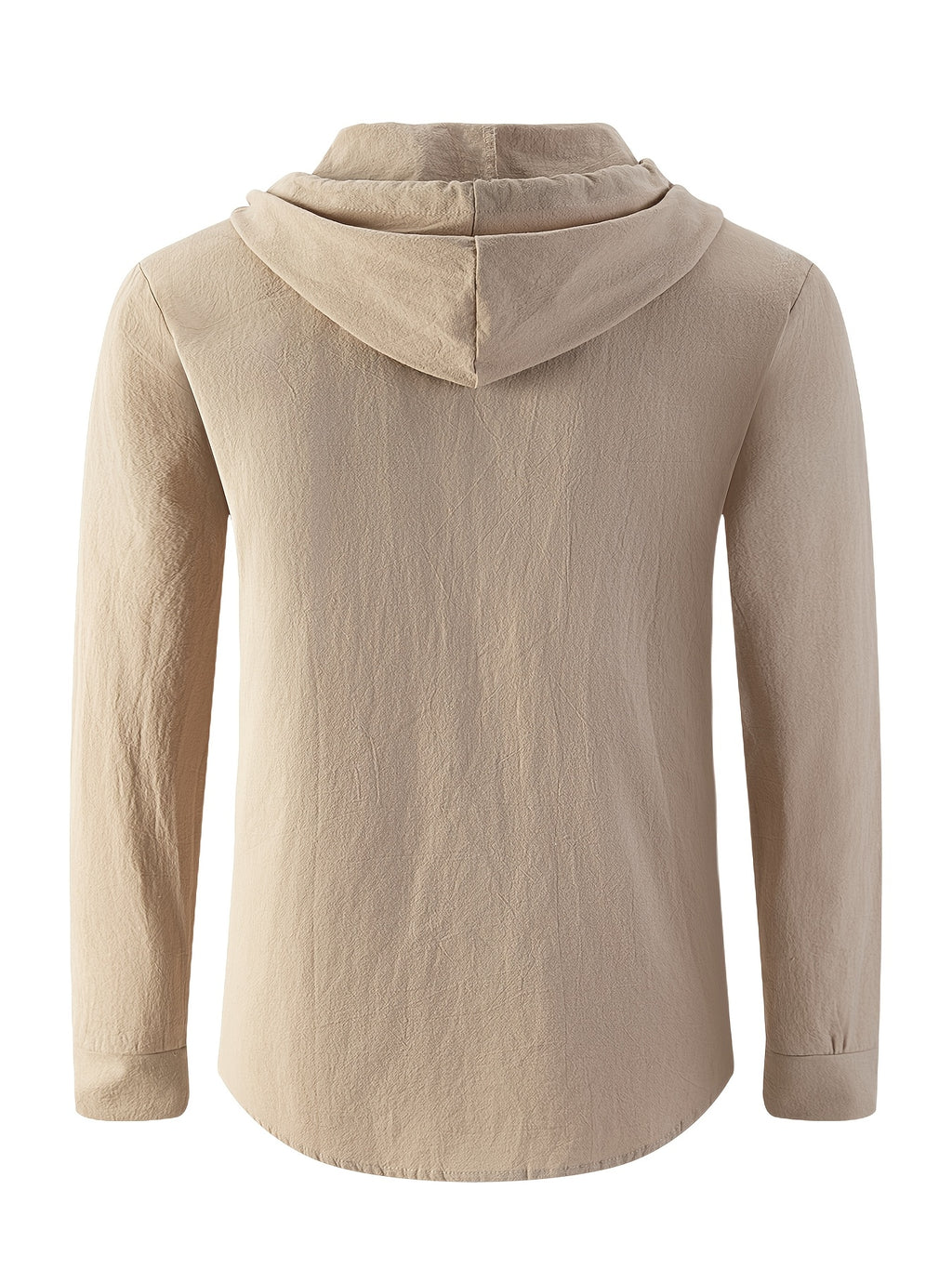 Men's European and American Style Cross-Border Linen Hooded Long-Sleeve Shirt - Khaki
