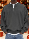 Men's Corduroy Half-Zip Knit Sweatshirt, Casual Versatile -Lined Long Sleeve Top, Autumn Winter Casual Loose Knitwear, Trendy Versatile Multiple Colors Available - Dark Gray