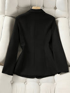 New Elegant Long-Sleeve Blazer for Spring, Autumn, and Winter - Waist-Defining Office Casual Versatile Jacket with Pockets - Black