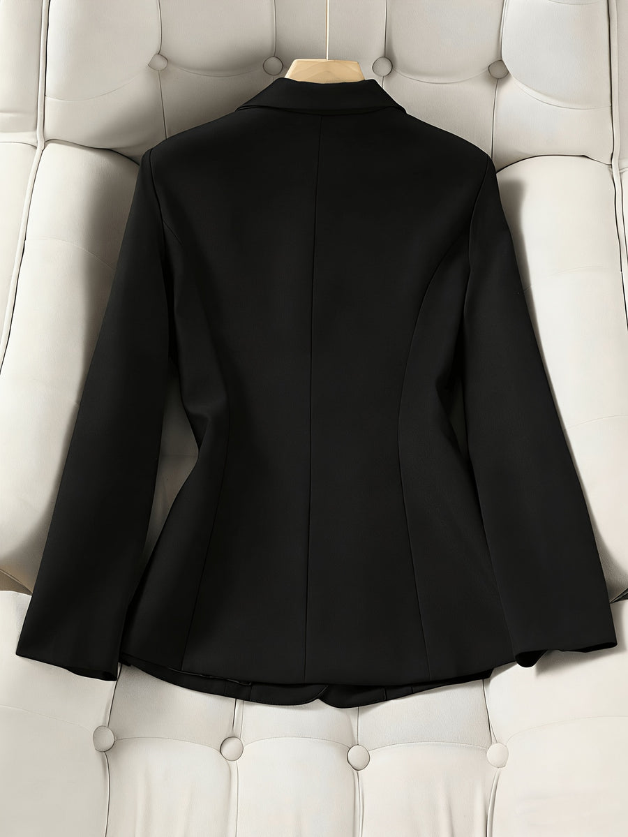 New Elegant Long-Sleeve Blazer for Spring, Autumn, and Winter - Waist-Defining Office Casual Versatile Jacket with Pockets - Black