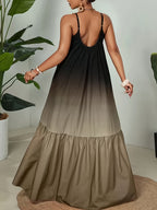 Women's Off-Shoulder/ Neck Gradient Dress - Oversized A-Line Long Maxi Dress Suitable for Bridesmaid Dresses, Wedding Guest Dresses, Daily Wear & Special Occasions, Machine Washable Gradient Color Transition Robe - 【Brown】