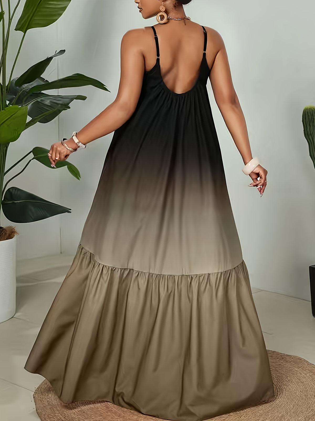 Women's Off-Shoulder/ Neck Gradient Dress - Oversized A-Line Long Maxi Dress Suitable for Bridesmaid Dresses, Wedding Guest Dresses, Daily Wear & Special Occasions, Machine Washable Gradient Color Transition Robe - 【Brown】