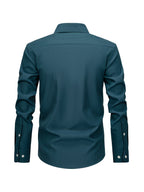 New Cotton Oxford Shirt for Men, Casual Fashion Long Sleeve with Collar and Cuff Patchwork Design, Comfortable and Fitted Business Loose Shirt, Button-Up Striped Dress Shirt, Long Sleeve Collared Striped Dress Shirt for Office Work, Fine Stripe Shirt - Blue base with black stripes
