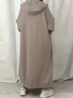 Ladies' Elegant Outfit Long Cardigan Hooded Solid Color Sweatshirt Jacket, Loose Casual Style Can Be Used As a Dress, Fleece Lining 2A11048 - Pale Pinkish Gray