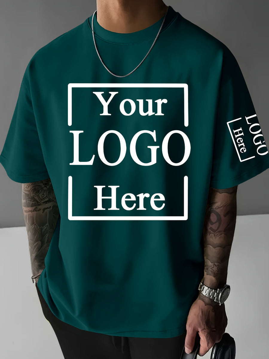Custom T-Shirts / - "My T-Shirt, My Choice" Design Your Own with Text//Logo Suitable for Team Uniforms, Music Festival Outfits, Gifts for Him, Short Sleeve Round Neck Loose Fit Machine Washable T-Shirt - Dark Green