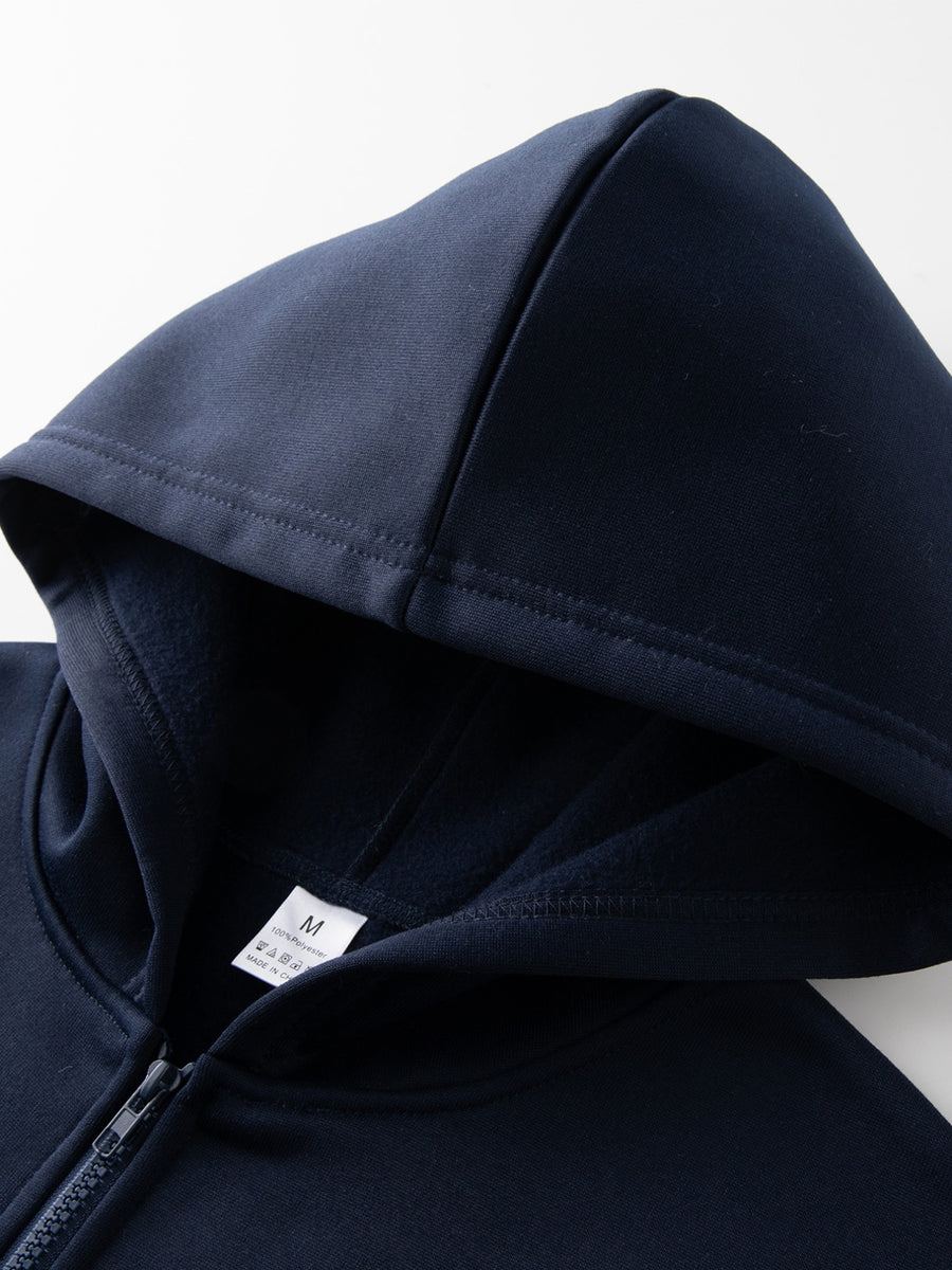2026 New Men's Zip-Up Hoodie - Casual Pullover with Kangaroo Pocket, Stretch Fabric, Letter Graphic Print, Versatile and Fashionable Style, Perfect Choice for Fall - Navy Color