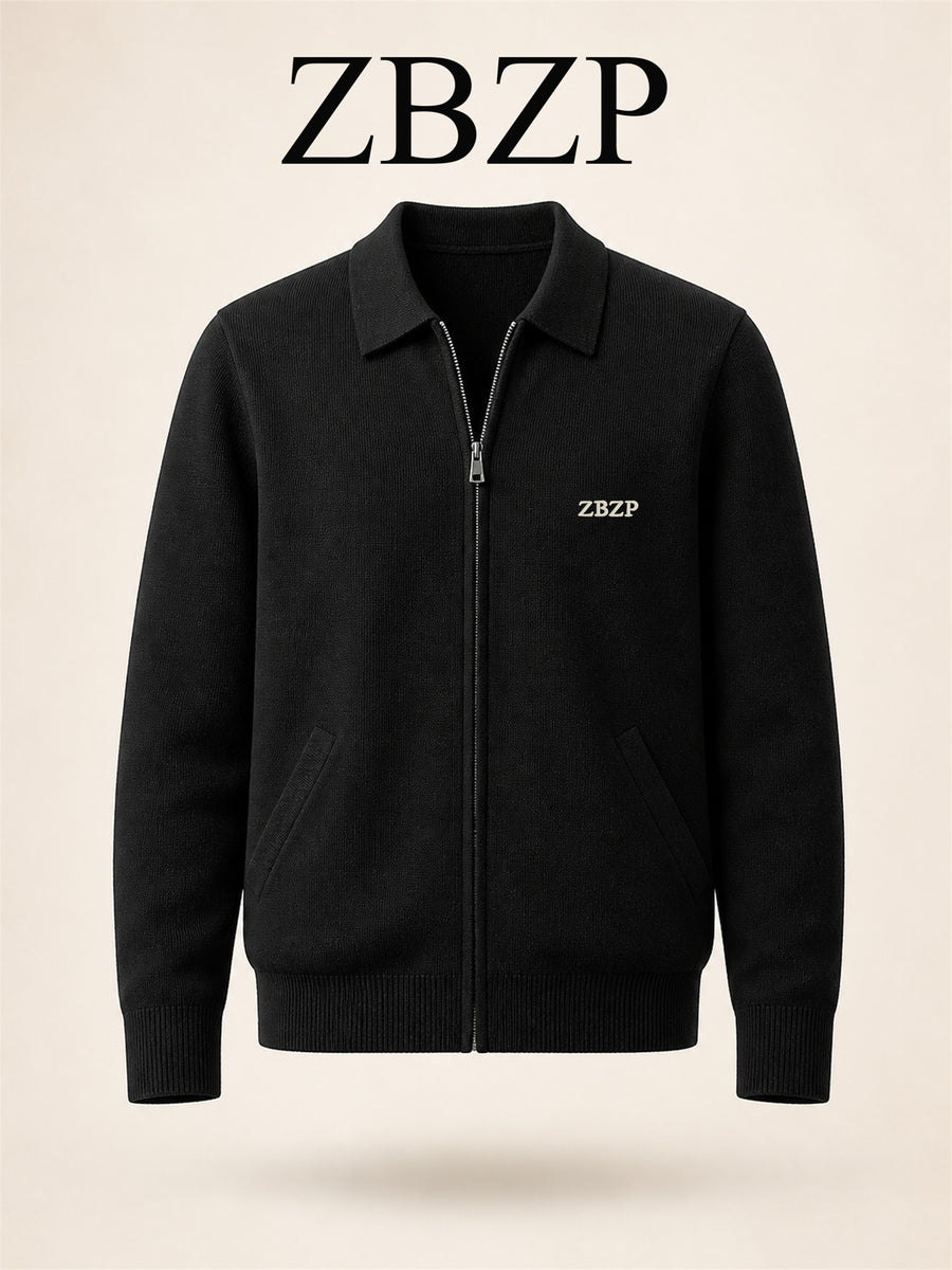 ZBZP Autumn/Winter Knitted Three-Dimensional Solid Color Lapel Sweater, Basic Knit Cardigan, Men's Fashion Knitwear Long-Sleeve Outerwear - Black