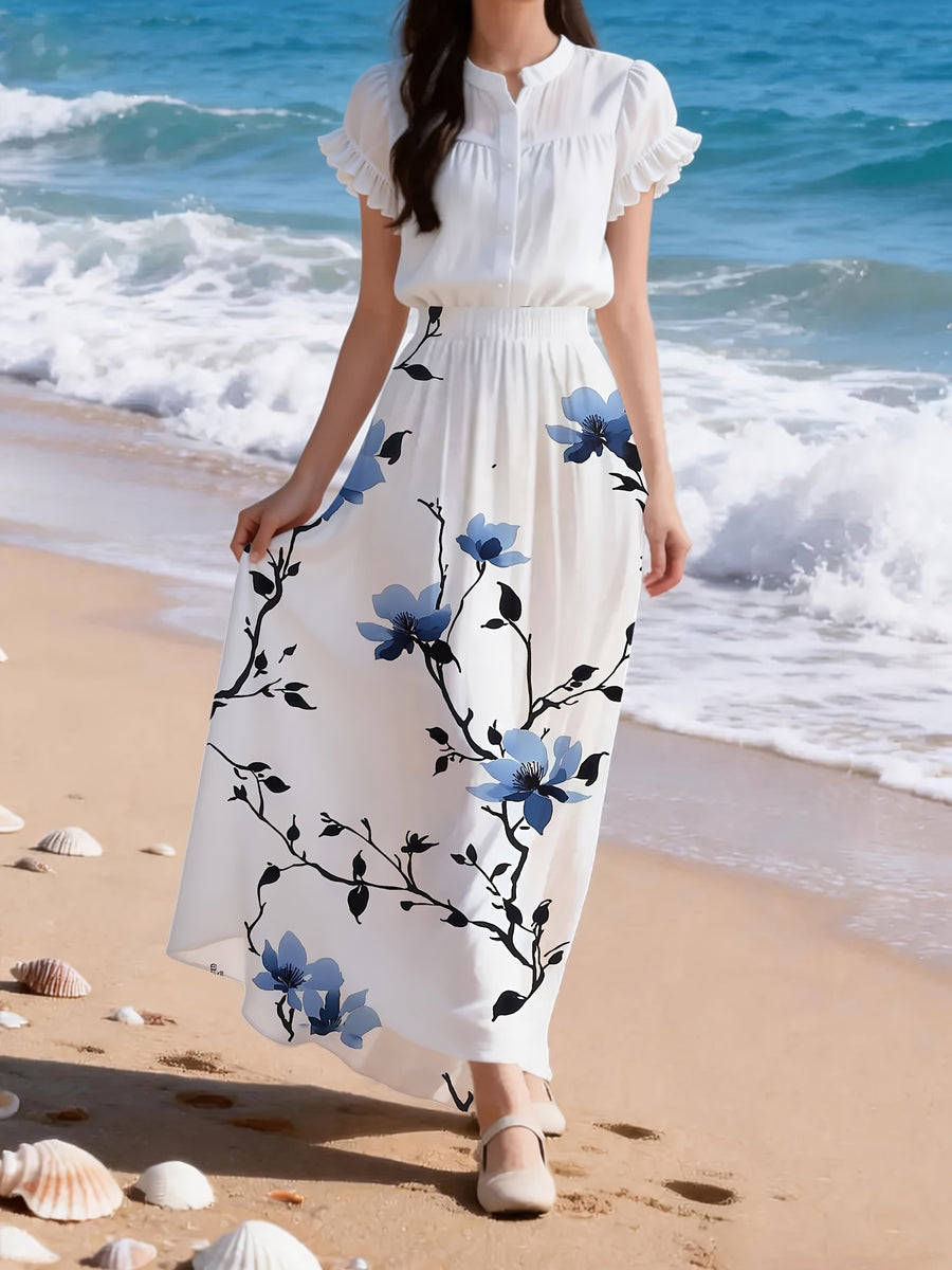 New Spring, Summer, And Autumn Women'S Elegant Unique A-Line Long Printed Skirt - BSQ648