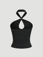 Sexy Backless Suspender Metal Decoration Slim-Fitting Bodysuit - Black