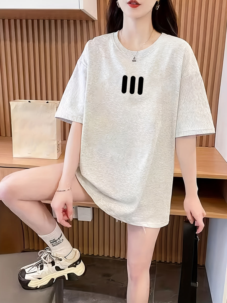 Vintage Fashion Short Sleeve T-Shirt for Women, Summer Cartoon Print Short Sleeve T-Shirt, Pure Short Sleeve T-Shirt Top, Unique Design Niche Chic Loose Fit Top Base Layer #3333 - Flecking Gray