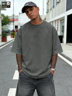 Bla Bla Print Men'S Pure Oversized T-Shirt, Casual Comfortable Versatile Short Sleeve Tee - Dark Gray