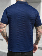 : Men'S Casual New POLO Shirt, Textured Soft Fabric, Patchwork Details, Outdoor Leisure Business Breathable Short-Sleeve Polo Shirt Golf Shirt - Navy Color