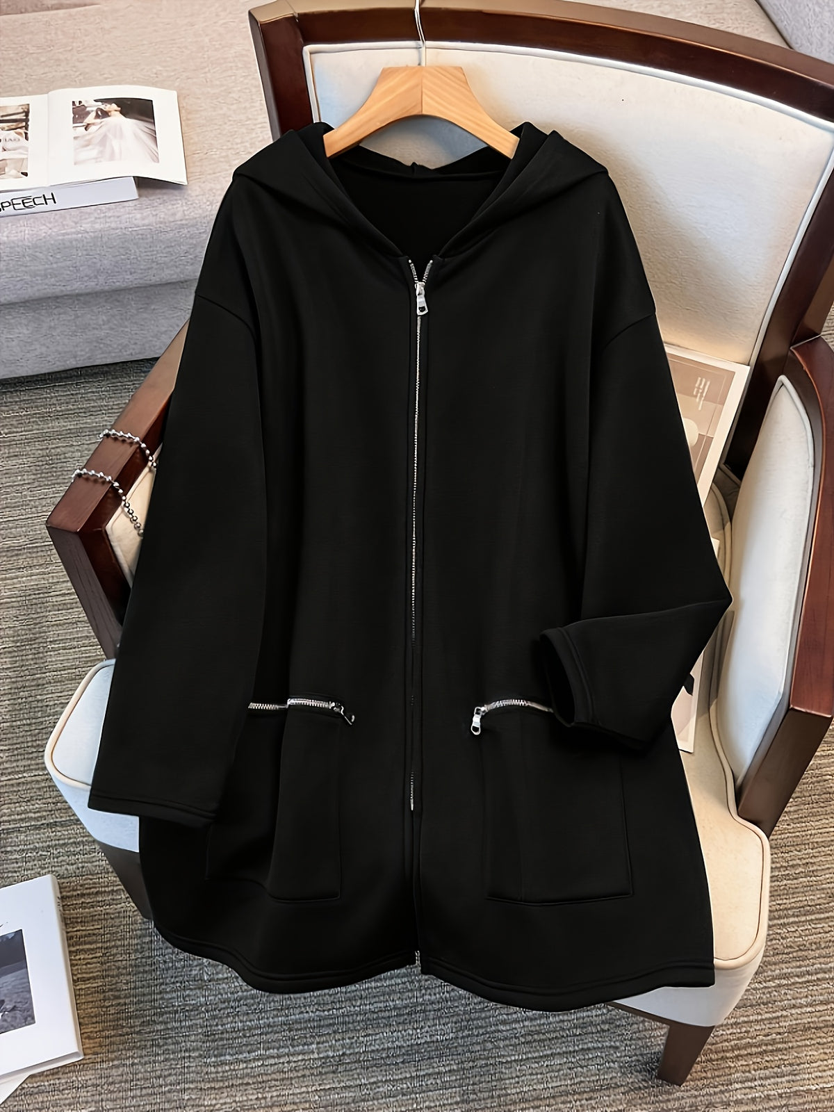 Women'S Fashion Jacket Zip-Up Coat - Black