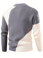 New Autumn-Winter Round Neck Men's Sweater, Fashion Casual Trendy Patchwork Knitwear, Warm Thick Stylish Loose Top - Grey