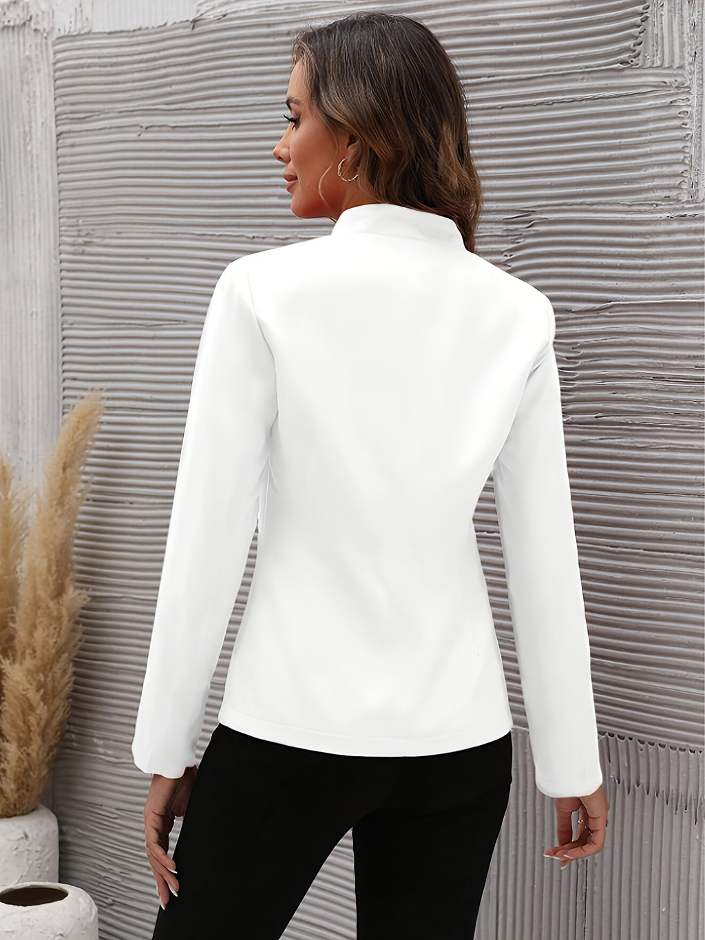 Spring/Autumn Temperament Fashion Solid Color Double-Button Long Sleeve Cardigan Coat - White