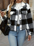 +2025 Autumn/Winter Women's Three-Color Buffalo Plaid Print Short Jacket, Elegant Button-Up Short Faux Coat for Women - Black