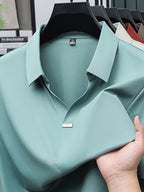 Summer New Men'S Short Sleeve Shirt Outerwear Fashion Trendy All-Match V-Neck Polo Collar - SINBOS - Light Green