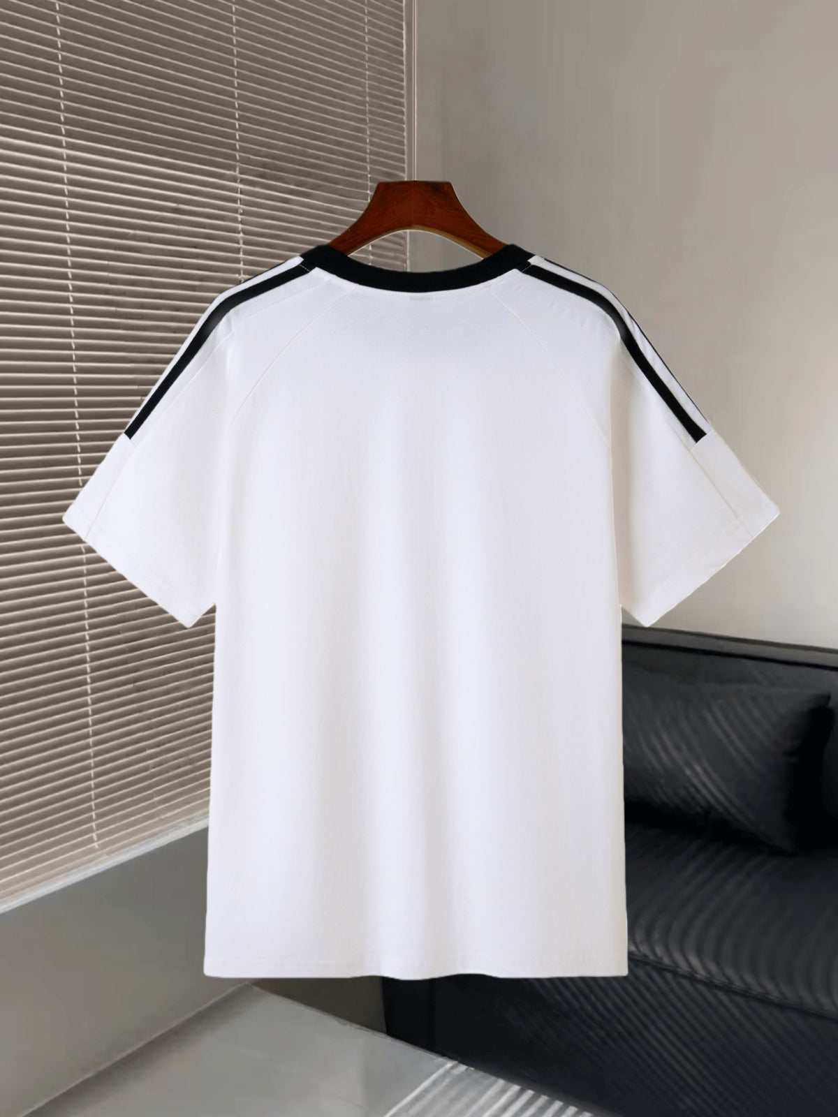 100% Cotton 220g Unisex T-shirt, Classic Fashion Stripe and Color-block Design, Comfortable and Versatile Casual Top for Daily Wear, Couples, and Sports - White
