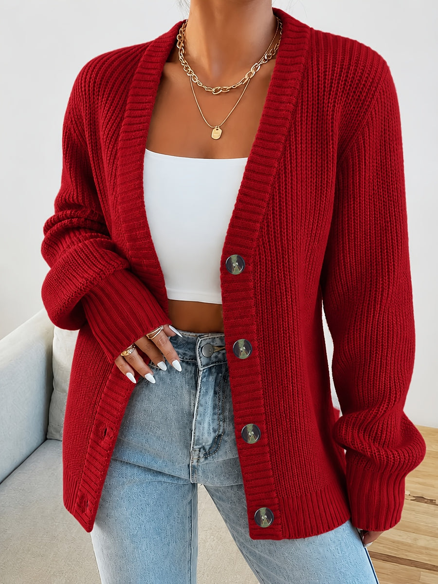 New Arrival, Fashion Women'S Clothing, Spring Autumn Early Winter, Button-Poked Sweater Jacket - Red