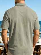 Men'S Short-Sleeve Polo Shirt, Classic Collar Loose Top, Suitable for Beach Outings, Daily Commute, And Casual Business - Emerald Green