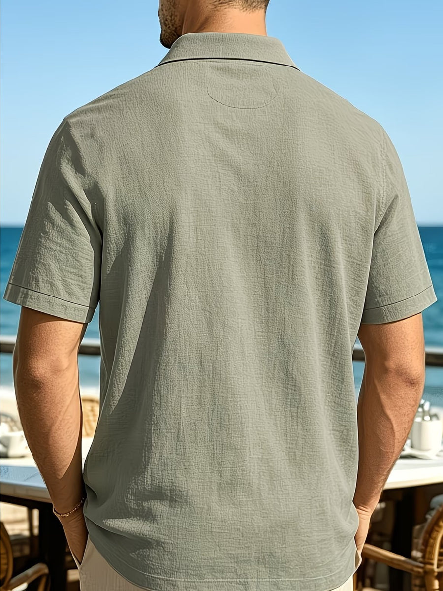 Men'S Short-Sleeve Polo Shirt, Classic Collar Loose Top, Suitable for Beach Outings, Daily Commute, And Casual Business - Emerald Green