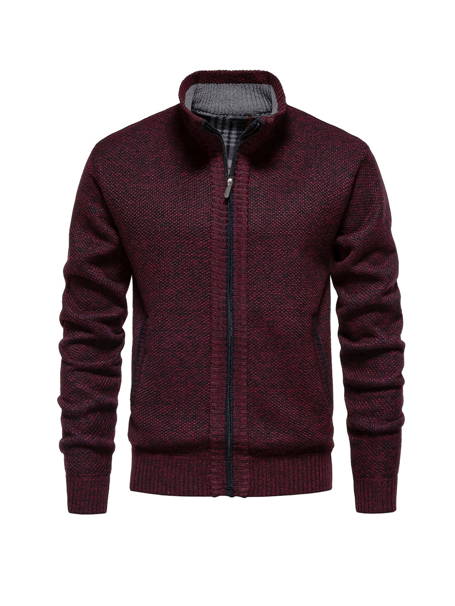 Men's Autumn and Winter Mixed Color Knitted Sweater, Comfortable and Warm, Very Durable Knitted Texture Sweater Jacket, Casual Style, Versatile for Daily Commuting Winter Clothes for Men - Red