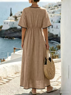 Women'S Solid Color Short Sleeve Casual Dress - Khaki