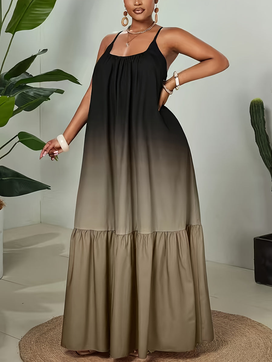 Women's Off-Shoulder/ Neck Gradient Dress - Oversized A-Line Long Maxi Dress Suitable for Bridesmaid Dresses, Wedding Guest Dresses, Daily Wear & Special Occasions, Machine Washable Gradient Color Transition Robe - 【Brown】