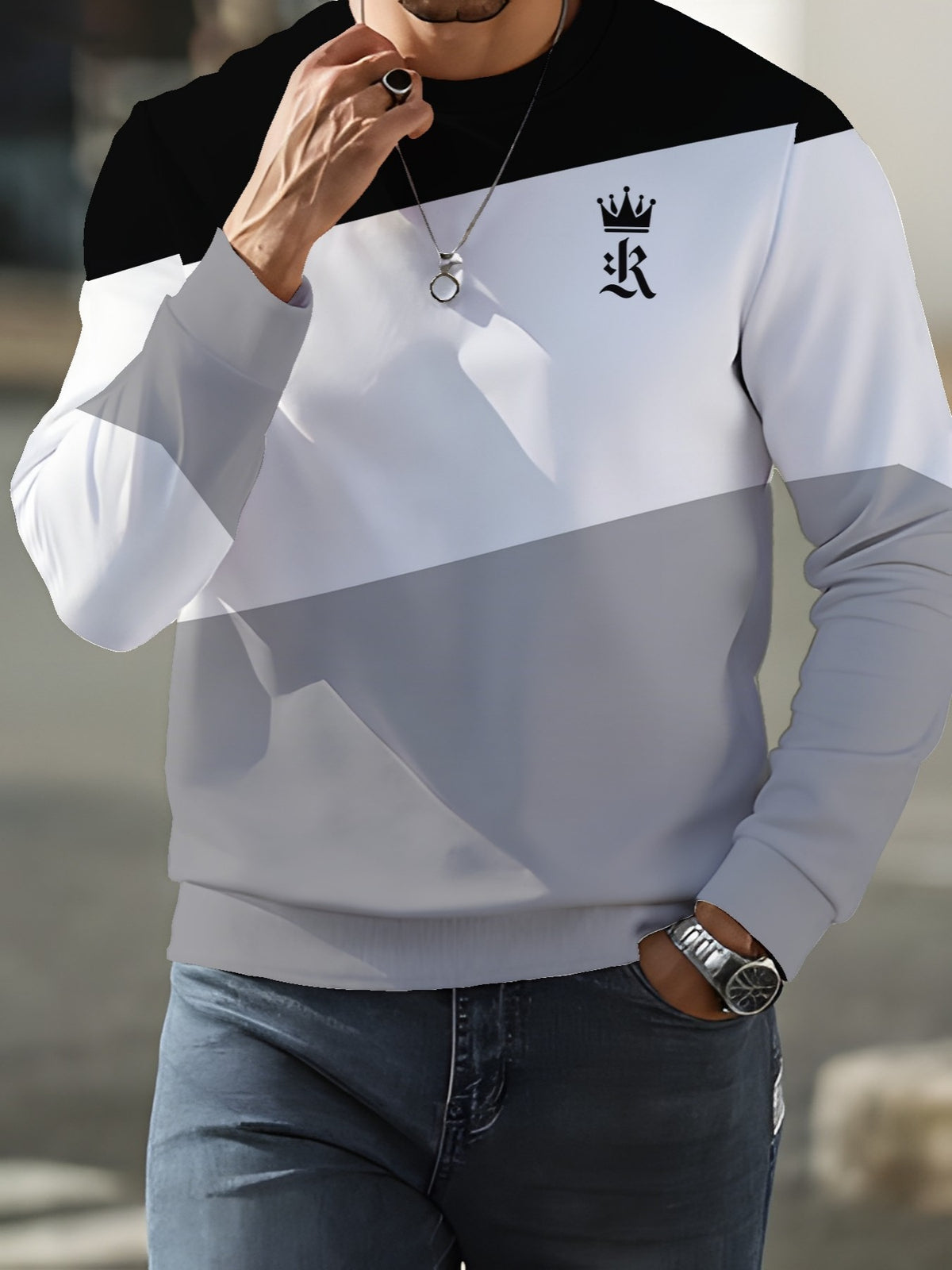 New Style Long Sleeve Autumn Winter Print Round Neck Sweatshirt Men'S Long Sleeve Sweatshirt - Mixed colors