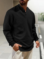 New 3D Jacquard Fabric Henley Shirt - Black